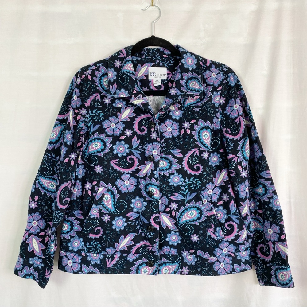 The Tog Shop Purple Black Paisley Floral Twill Jacket Petite Med